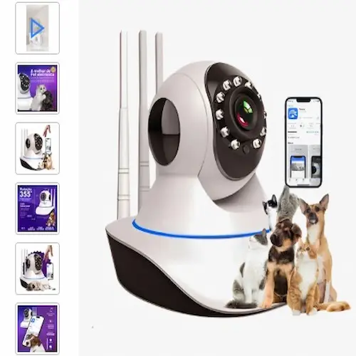 Close-up de alta resolução do produto Câmera Wifi Segurança Babá Pet De Estimação Eletrônica 360° em ambiente de uso real.