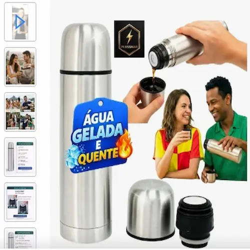 imagem, Garrafa Copo e Squeeze Térmico Inox Com Canudo E Alça Squeeze Esporte